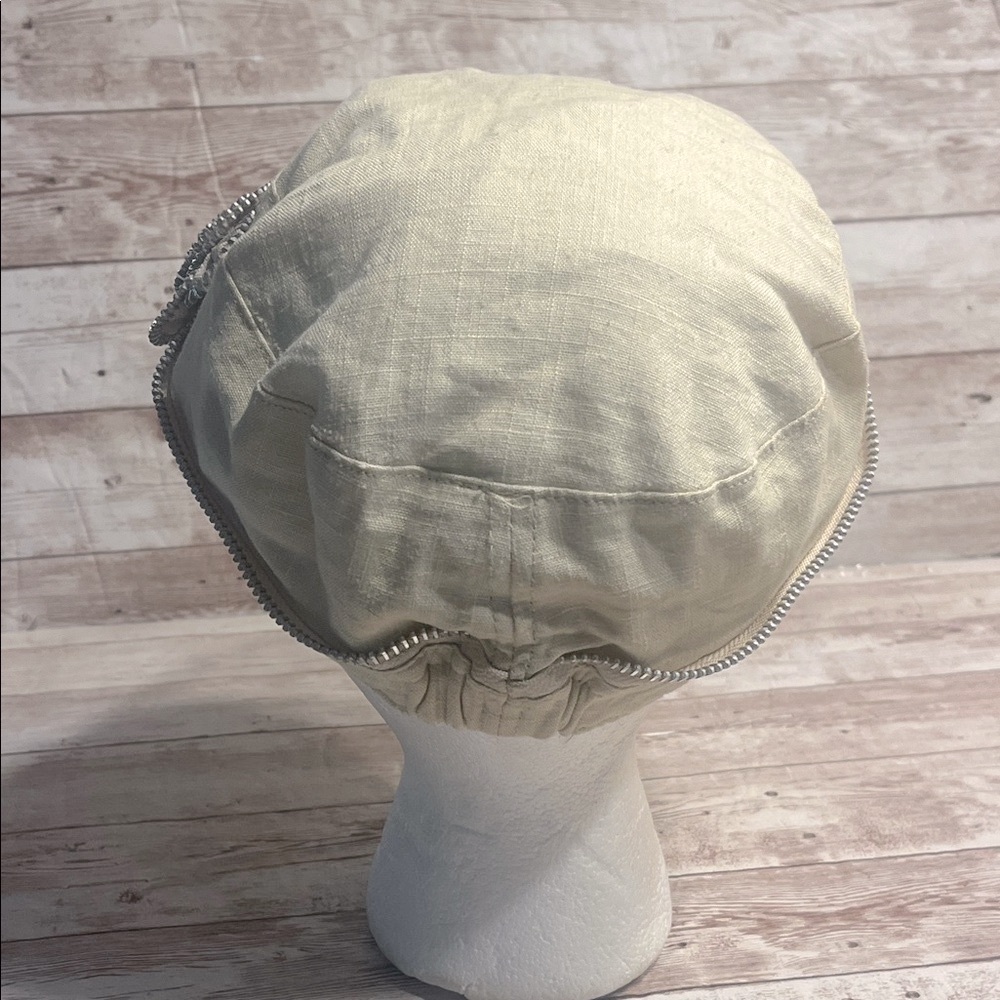 Angela & William Linen Blend Cream Hat with Floral & Zipper Detail - Picture 6 of 7